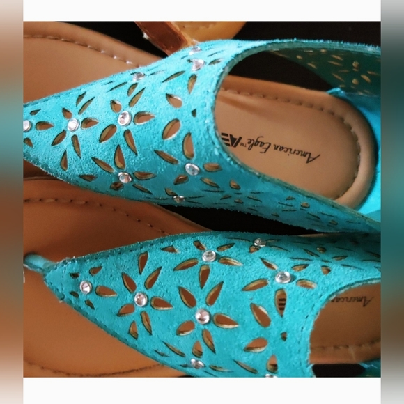 Girls Sandals American Eagle AE Cage Blue Hooded Flat Zipper Shoes-size 12 - Picture 8 of 12